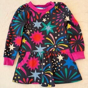 Mini Boden Charcoal Gray Dress with Starburst and Pink Trim